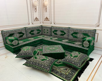 8'' Thick L Shaped Anatolian Emerald Arabic Sofa Floor Seating Set,L Shaped Sofa, Living Room Sofa Set,Arabic Majlis,Corner Sofa,Arabic Sofa