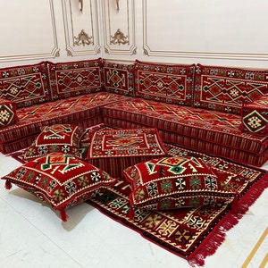 L-Shaped Arabic Floor Sofa Set: Sunset Living Room Seating