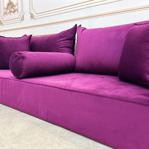 Cojín de banco de terciopelo de lujo, único y mágico, color morado, diseño bohemio, estilo árabe, para meditación y yoga.