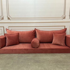 Velvet Floor Seating Loveseat: Unique Color Cushion Couch