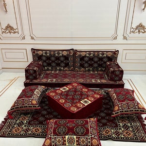 4 Thick Ethnic Floor Cushion Seating Couch,Arabic Sofa,Sectional Sofa,Ottoman Couch, Kilim Rug,Turkish Floor Sofa Set,Sofa Ottoman Rug zdjęcie 1