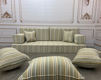 Green Striped Floor Sofa Set: Modular Living Room Couch
