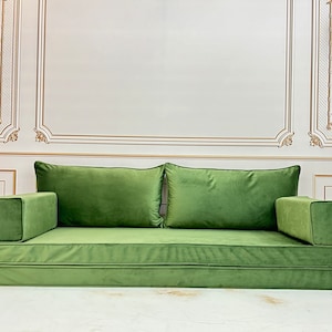 Green Velvet Floor Sofa: Boho Arabic Majlis Style