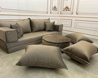 8'' Thick Mocha Color Luxury Velvet Floor Seating Cushion Couch,Velvet Floor Cushion,Velvet Floor Sofa,Velvet Floor Couch,Velvet Sofa