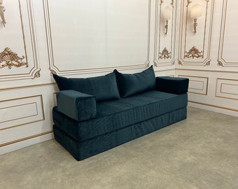 Sapphire Velvet Floor Loveseat: Thick Seating Cushion Couch