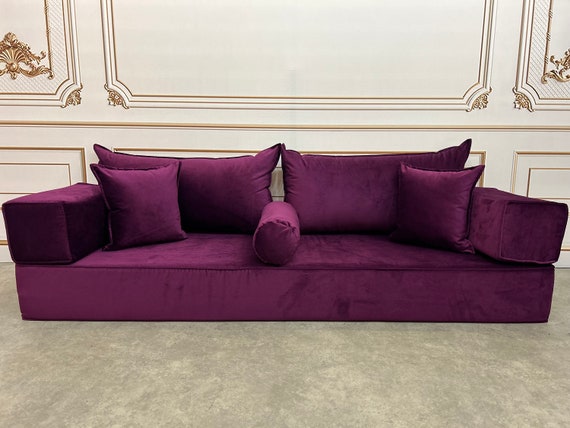パープルベルベットフロアシートクッションソファ：高級モジュラー