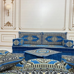 8&quot; Thick Magic Blue Arabic Sofa Set,Arabic Majlis,Sectional Sofa,Living Room Home Decor,Arabic Majlis Sofa,Anatolian,Ottoman Couch Rug