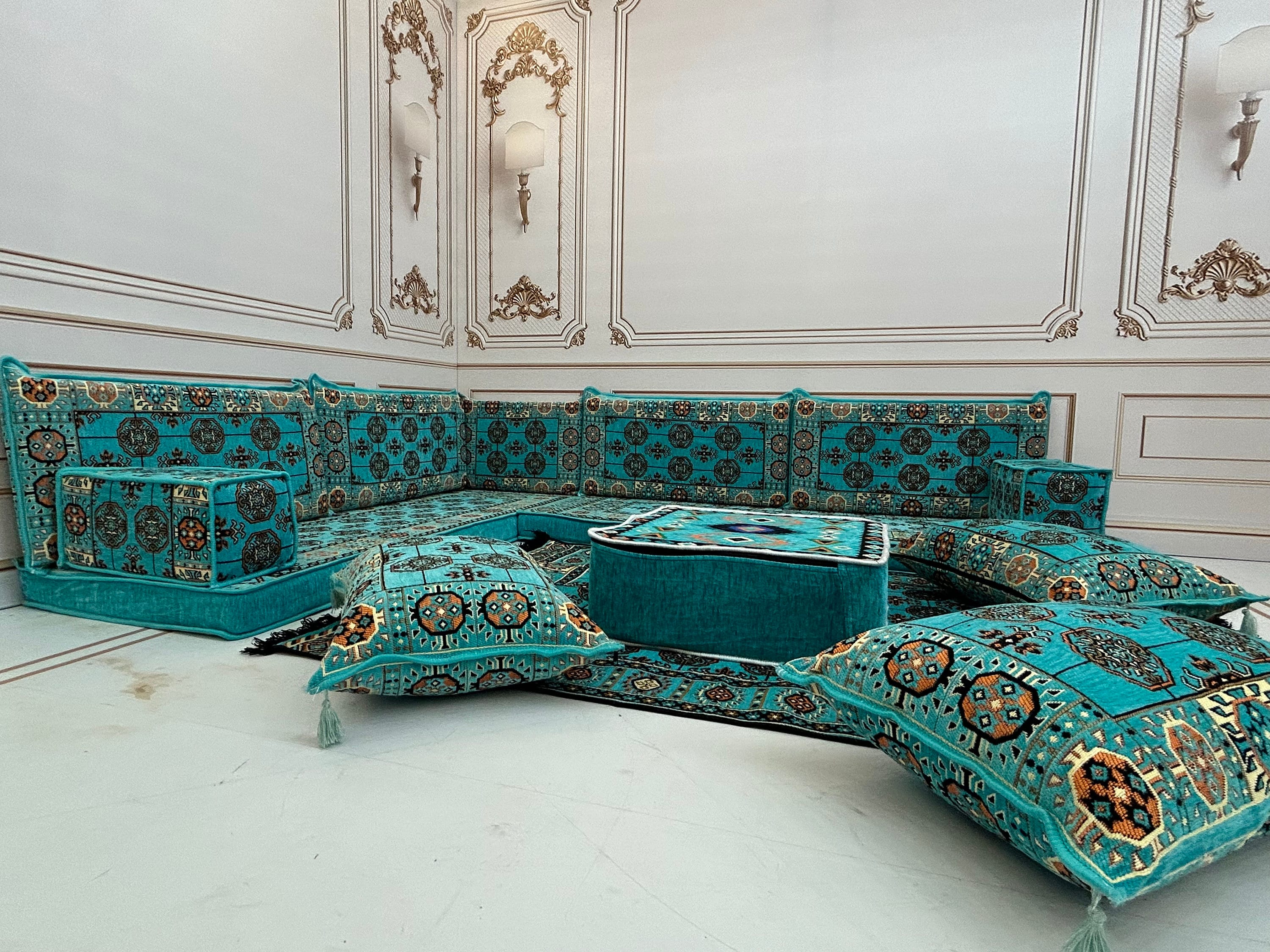 Turquoise Arabic Majlis Sofa Set: L-shape Floor Seating - Etsy