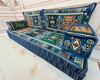 Bodrum Milas Blue Arabic Sofa Floor Cushion Seating Couch,Living Room Home Decor,Loveseat Sofa,Arabic Floor Couch,Floor Cushion