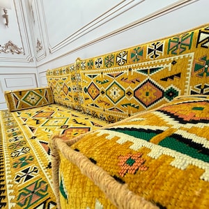 Yellow Arabic Majlis Sofa Set: Boho Floor Seating
