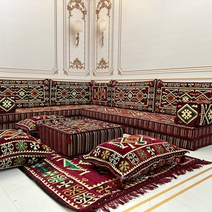 8&quot; Thick L Shaped Burgundy Sofa,Arabic Majlis,Sectional Sofa,Living Room Home Decor,Arabic Majlis Sofa,Anatolian,Ottoman Couch Rug,L Shaped