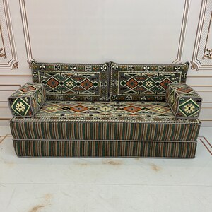 Gray Arabic Floor Sofa: Bohemian Living Room Couch, 16 inch Cushion