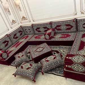 Arabic Sofa 8 inch Maroon Color U Shaped,Arabic Majlis,Arabic Sofa Floor Seating Set,Arabic Sofa Set,Arabic Sofa,Bench Cushions
