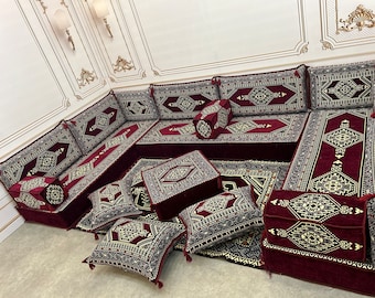 Arabic Sofa 8 inch Maroon Color U Shaped,Arabic Majlis,Arabic Sofa Floor Seating Set,Arabic Sofa Set,Arabic Sofa,Bench Cushions
