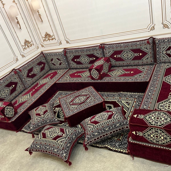 Arabisch Sofa 8 Zoll Kastanienbraun Farbe U-förmig, arabische Majlis, Arabis Sofa Boden Sitzset, arabische Sofa Set, arabisches Sofa, Bankkissen