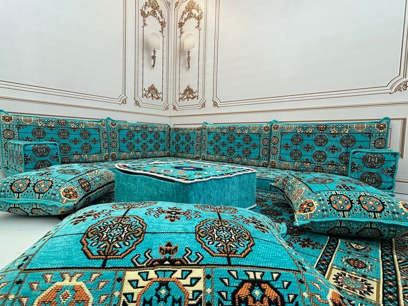 Turquoise Arabic Majlis Sofa Set: L-shape Floor Seating - Etsy