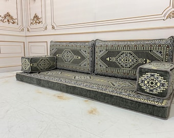 4" Thick Grey Anatolian Arabic Sofa,Arabic Majlis,Sectional Sofa,Living Room Home Decor,Floor Sofa,Boho Floor Couch,Arabic Floor Seating