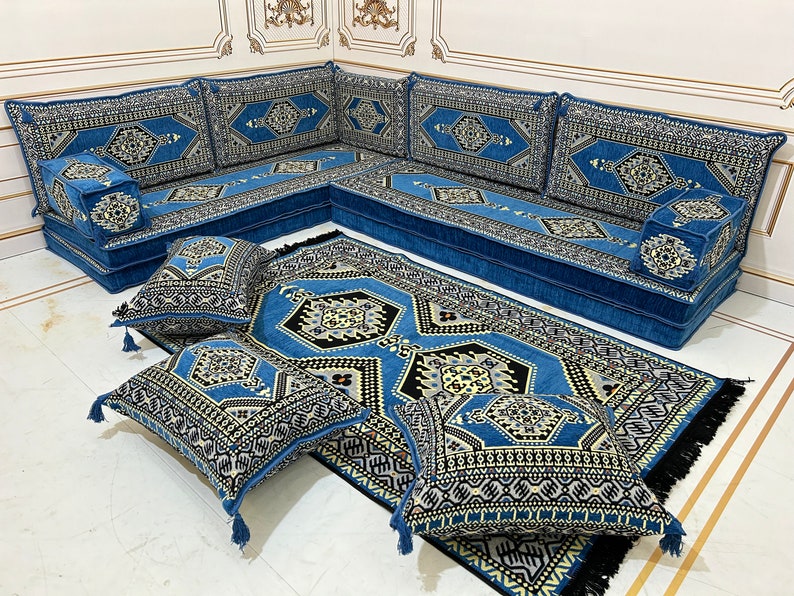 8 Thick L Shaped Arabic Living Room Floor Seating Sofa Set,Pallet Cushion Set,Modular Design Floor Cushion,Arabic Sofa Set,Sectional Sofa L Sofa Rug+Pillow