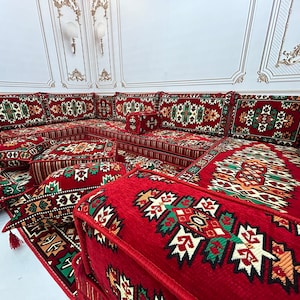 8 "dicke authentische Red Pine Modell U-förmige arabische Sofa-Boden-Sitzcouch, traditionelles Wohnzimmerdekor, Bodenkissen-Couch, Sofa-Couch