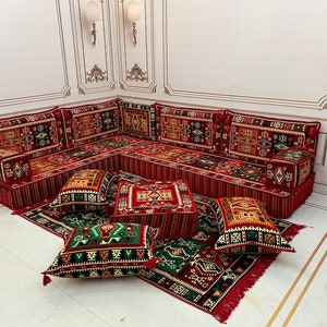 Arabic Sofa 8 inch L Shaped Bodrum Milas Red Arabic Sofa Floor Seating Set,Boho Floor Couches,Living Room Sofa Set,Arabic Majlis,Corner Sofa