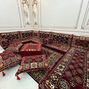 4&#39;&#39; Thick U Shaped Ethnic Sofa,Arabic Majlis,Sectional Sofa,Living Room Home Decor,Arabic Majlis Sofa,Anatolian,Ottoman Couch Rug,U Shaped
