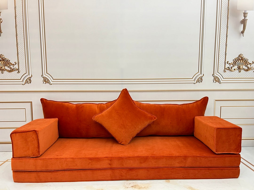 8'' Thick Orange Color Luxury Velvet Floor Seating Cushion Couch,velvet