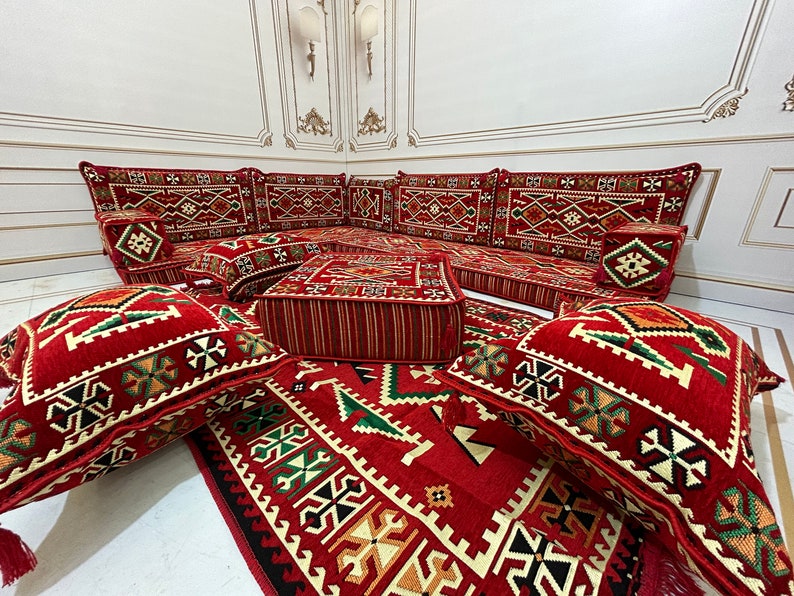 Majlis Rug L-shaped Arabic Majlis Floor Seating Set: Sunset Sofa, Rug & Pillows - Etsy