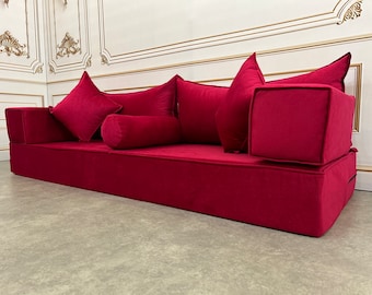 Unique Magic Fuchsia Color Luxury Velvet Bench Cushion,Boho Design Couch,Arabic Style Majlis Sofa,Meditation Yoga Sofas,Fuchsia Velvet