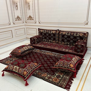 4 Thick Ethnic Floor Cushion Seating Couch,Arabic Sofa,Sectional Sofa,Ottoman Couch, Kilim Rug,Turkish Floor Sofa Set,Sofa Ottoman Rug zdjęcie 4