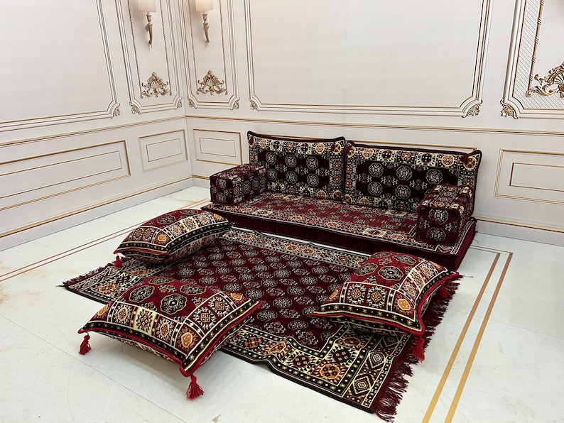 4 Thick Ethnic Floor Cushion Seating Couch,Arabic Sofa,Sectional Sofa,Ottoman Couch, Kilim Rug,Turkish Floor Sofa Set,Sofa Ottoman Rug zdjęcie 4