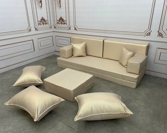 Honeycomb Gold Details Vintage Pattern Luxury Arabic Floor Sofa Set,Boho Floor Couch, Luxury Arabic Sofa Set,Custom Made Sofa,Vintage Sofa