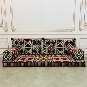 Ethnic Boho Floor Sofa: Arabic Loveseat, 4&quot; Thick Cushions