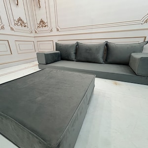 Anthracite Velvet Floor Seating Cushion Couch: Luxury Modular Sofa Set