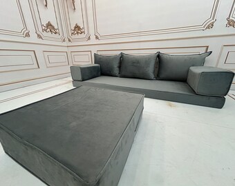 4" Thick Magic Anthracite Color Luxury Velvet Floor Seating Cushion Couch,Velvet Floor Cushion,Velvet Floor Sofa,Velvet Floor Couch