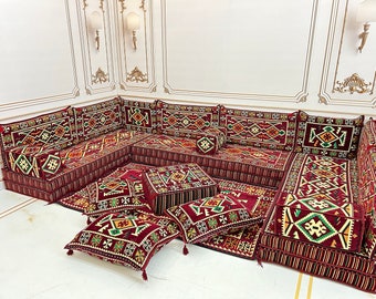 8&quot; Thick U Shaped Burgundy Sofa,Arabic Majlis,Sectional Sofa,Living Room Home Decor,Arabic Majlis Sofa,Anatolian,Ottoman Couch Rug,U Shaped