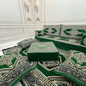 8&quot; Thick Emerald Color Arabic Sofa Set,Arabic Majlis,Sectional Sofa,Living Room Home Decor,Arabic Majlis Sofa,Anatolian,Ottoman Couch Rug