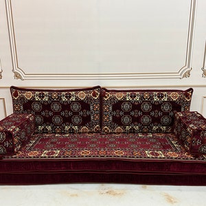 8&quot; Thick Ethnic Burgundy Arabic Sofa,Arabic Majlis,Sectional Sofa,Living Room Home Decor,Floor Sofa,Boho Floor Couch,Arabic Floor Seating