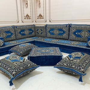 8 Thick L Shaped Arabic Living Room Floor Seating Sofa Set,Pallet Cushion Set,Modular Design Floor Cushion,Arabic Sofa Set,Sectional Sofa L Sofa Ottoman+Pillw