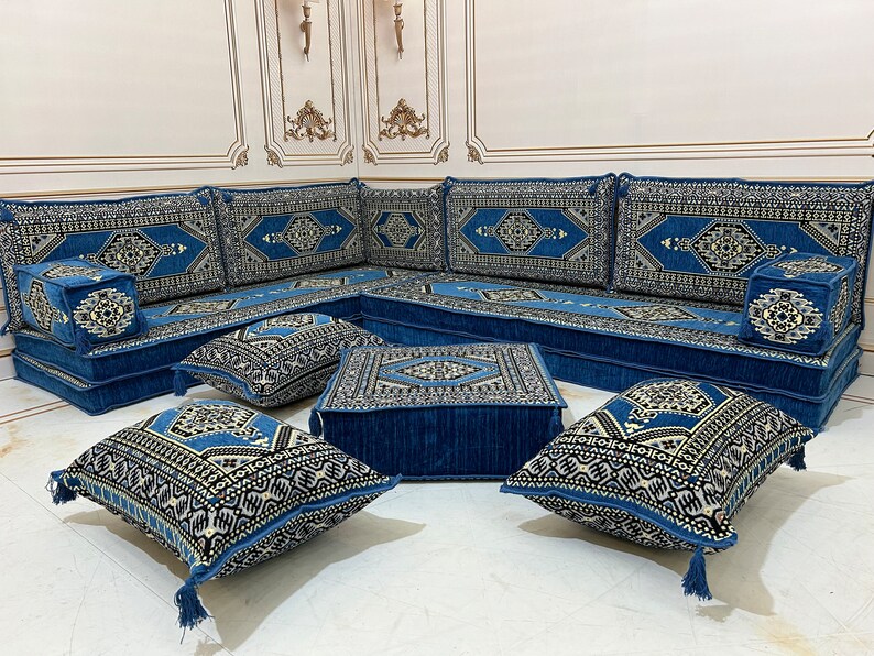 8 Thick L Shaped Arabic Living Room Floor Seating Sofa Set,Pallet Cushion Set,Modular Design Floor Cushion,Arabic Sofa Set,Sectional Sofa L Sofa Ottoman+Pillw