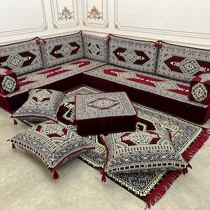 Arabic Sofa 8 inch Maroon Color L Shaped,Arabic Majlis,Arabis Sofa Floor Seating Set,Arabic Sofa Set,Arabic Sofa,Bench Cushions