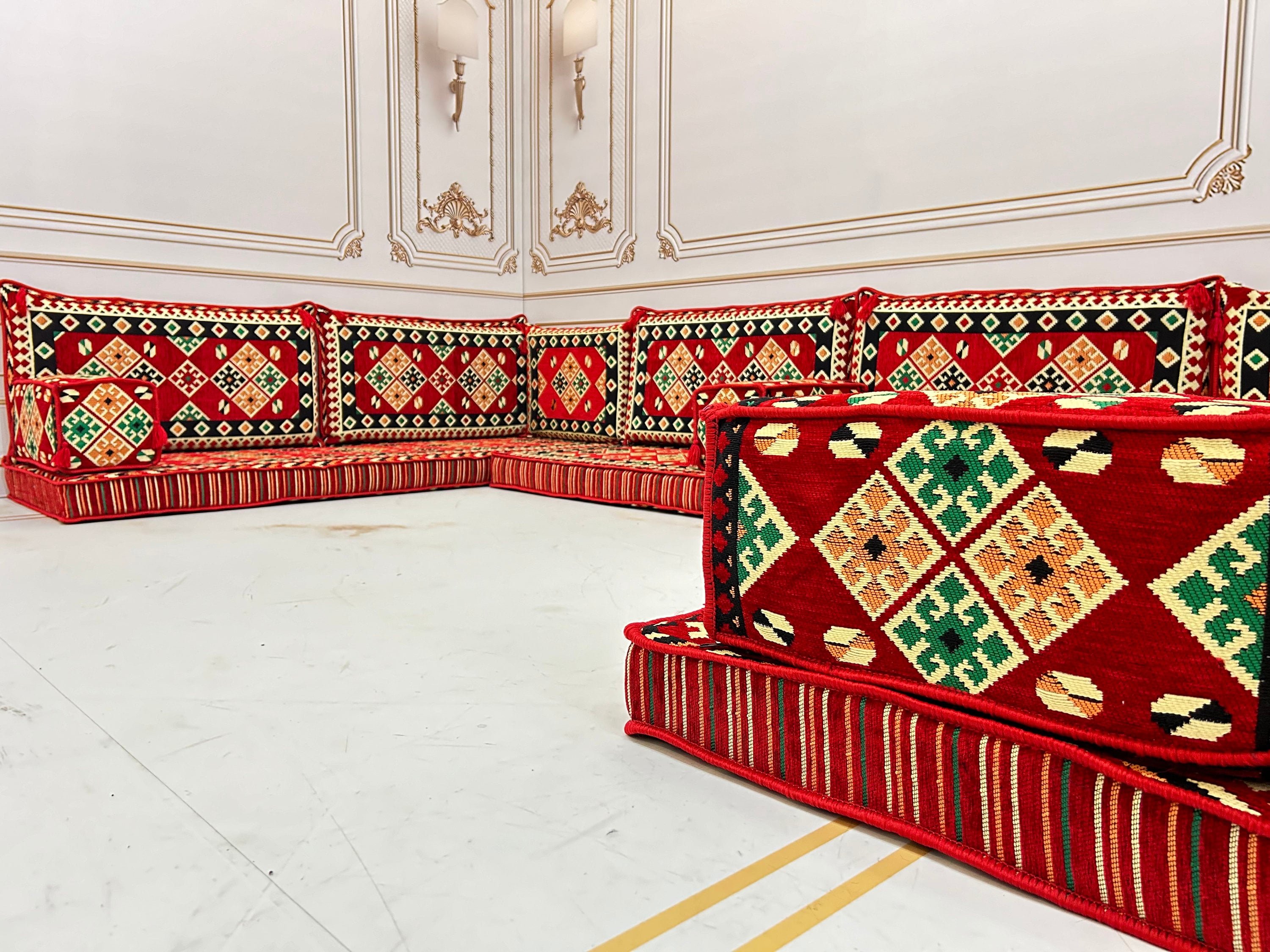 Majlis Rug Red Arabic Majlis Sofa Set: U-shaped Ottoman Couch, Rug - Etsy