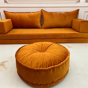 8'' Thick Unique Mustard Color Luxury Velvet Floor Seating Cushion Couch,Velvet Floor Cushion,Velvet Floor Sofa,Velvet Floor Couch zdjęcie 7