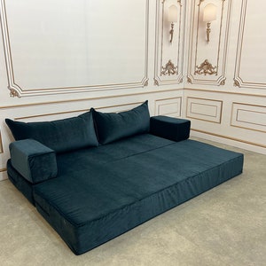 Sapphire Velvet Floor Sofa: Modular Loveseat with Cushions