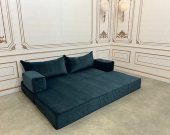 Sapphire Velvet Floor Sofa: Modular Loveseat with Cushions