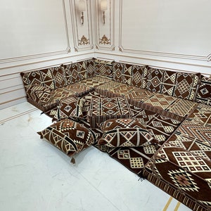 4&#39;&#39;Thick U Shaped Brown Sofa Set,Arabic Majlis,Sectional Sofa,Living Room Home Decor,Arabic Majlis Sofa,Anatolian,Ottoman Couch Rug,U Shaped