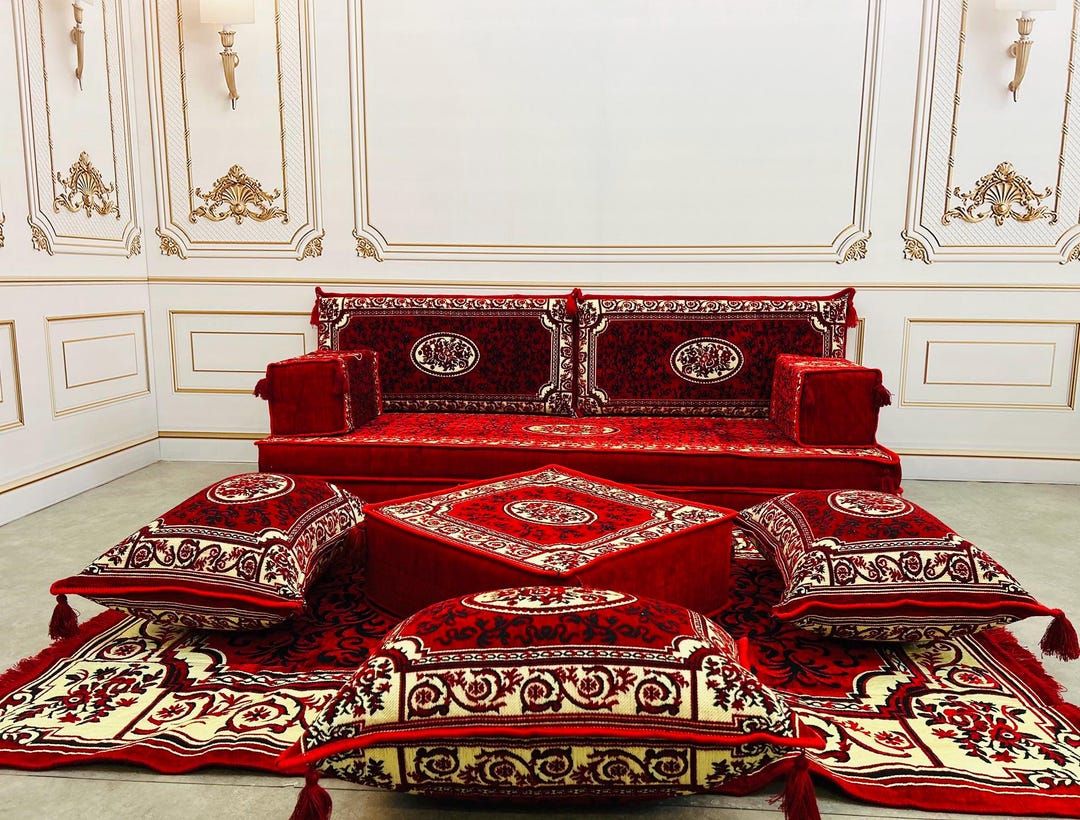 レッドクリーム色のアラビア風マジリスソファセット：オットマン