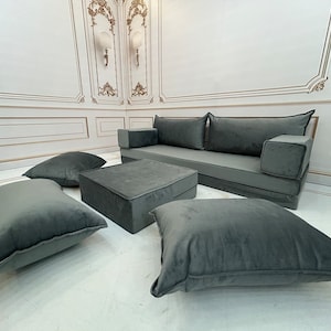 Anthracite Velvet Floor Seating Cushion Couch: Luxury Modular Sofa Set