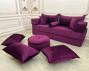 Unique Magic Purple Color 16" Thick Luxury Velvet Floor Seating Cushion Couch,Velvet Floor Cushion,Velvet Floor Sofa,Velvet Floor Couch