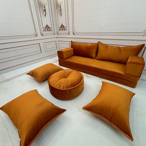 8'' Thick Unique Mustard Color Luxury Velvet Floor Seating Cushion Couch,Velvet Floor Cushion,Velvet Floor Sofa,Velvet Floor Couch zdjęcie 3