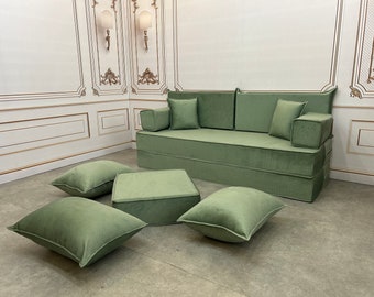 16 inch Single Thick Water Green Color Soft Textured Luxury Arabic Sofa Set Floor Seating Cushion Sofa Set,Water Green,Soft Touch Floor Sofa